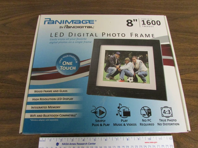 Panimage 8 " LED Numérique Cadre Photo Stock 1600 Images Verre Bois