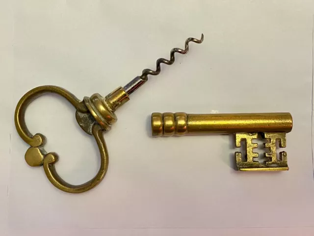 14cm Brass Decorative Key Corkscrew 1960's