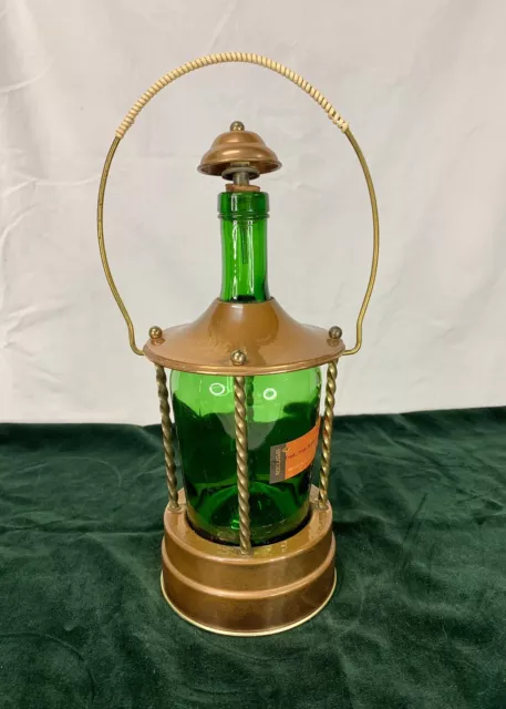 Copper Lantern Decanter Musical Reuse Green Glass Germany Music Box WORKS