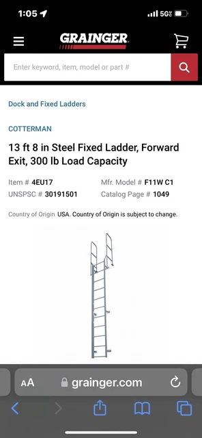 steel fixed ladder 13 feet 8 inch.  Brand Is Cotterman