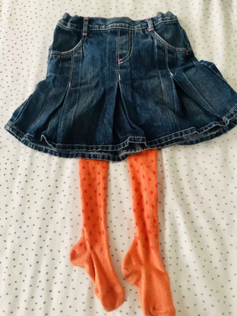 M&S girls denim skirt & tights outfit/bundle, age 3-4