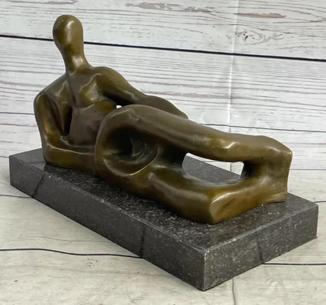 Bronze After Henry Moore Sculpture Modern Abstract Sleeping Woman Signed Figure