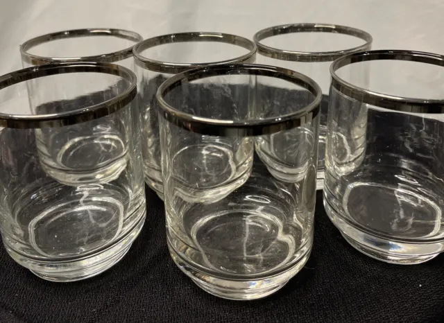 Vintage Set of Four 6 MCM Libbey Silver Rim Rocks/Juice Glasses Barware ID 6061