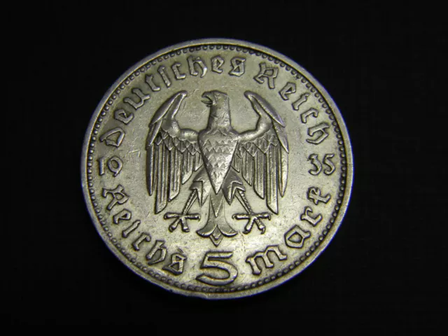 LARGE / BIG Rare German  5 Reichsmark Genuine SILVER Coin with BIG Eagle