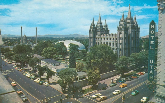 Vintage Chrome Postcard Aerial View Temple Square Salt Lake City UT