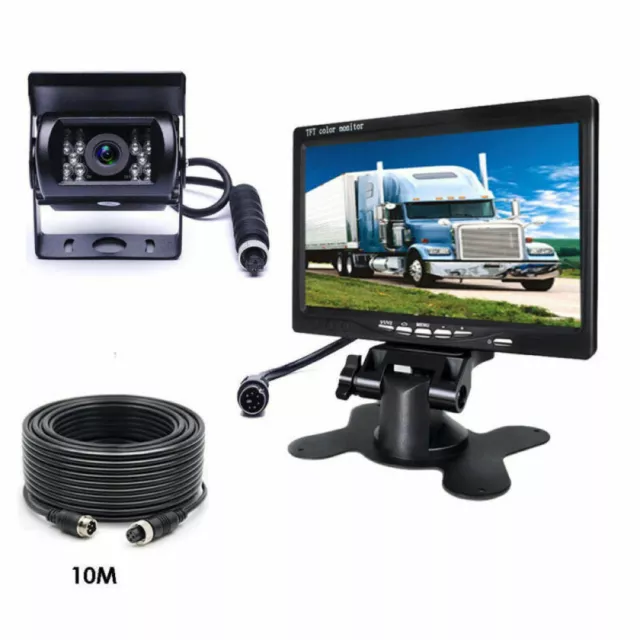 12V/24V Car Reversing Camera 4Pin + 7" LCD Monitor Truck Bus Van Rear View Kit