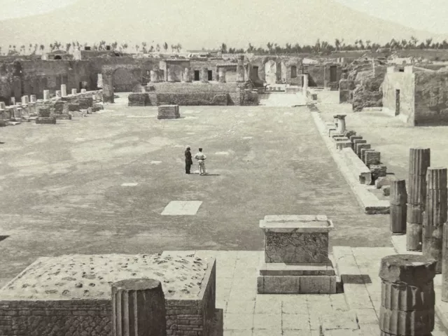 ITALIE Pompei Forum et Vésuve c1870 Photo Stereo Lamy Albumine Vintage 