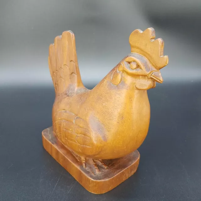 Vintage 1960's Solid Wood Block Hand Carved Folk Art Laying Chicken Phillipines