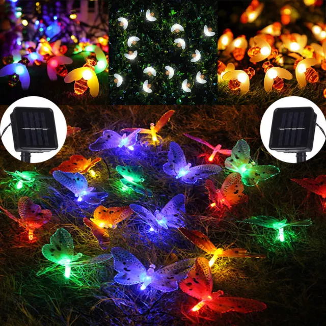 12M / 100 LED Solar String Lights Fairy Outdoor Garden Party Decor Bee Butterfly