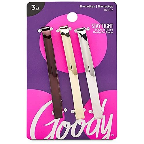 Goody Metal Hair Barrettes Clips - 3 3 Count (Pack of 1), Assorted 3 Ct