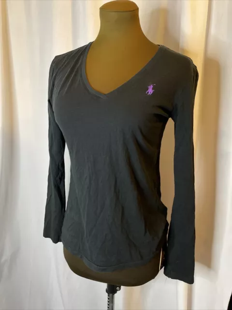 Ralph Lauren Sport Long Sleeve Black V Neck Logo T-Shirt Women’s Small