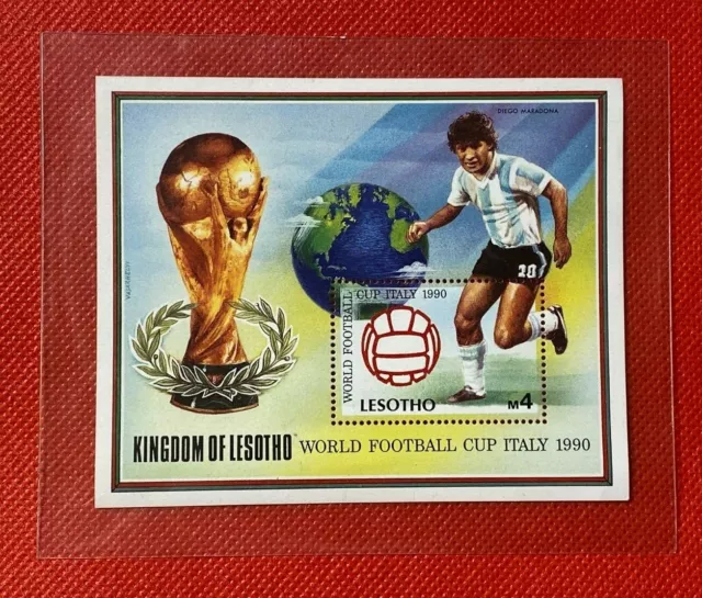 Diego Maradona - Argentina - Lesotho World Cup Italy 1990 Stamp Sheet - Vgc