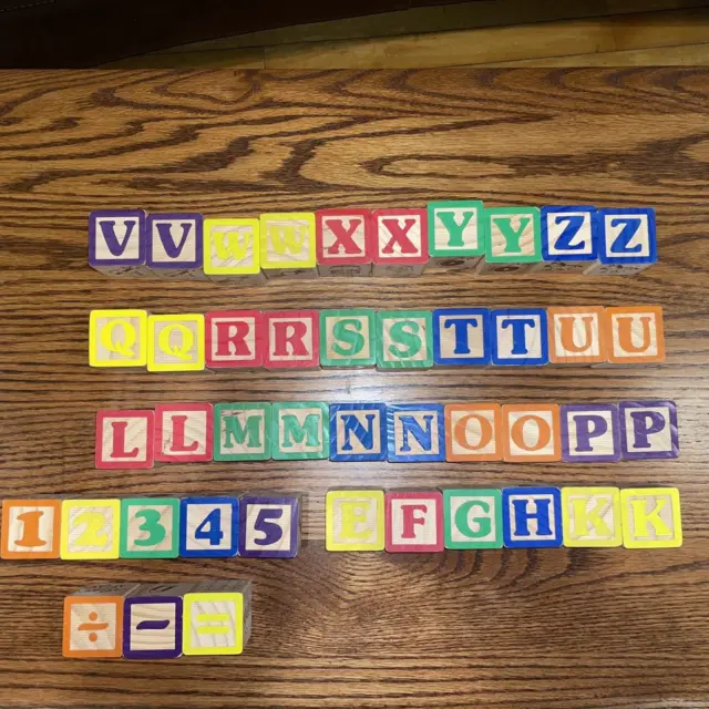 vintage wood alphabet blocks, lot primitive worn old children's letter  blocks spelling toy