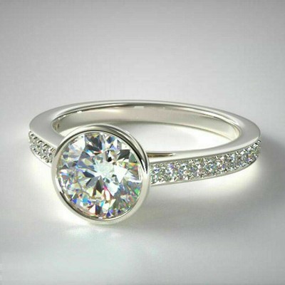 Rond 0.84 CT Véritable Alliance Nuptiale Anneaux 14K Solide Blanc or Taille 5 6 