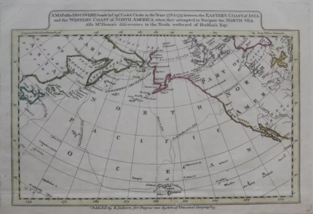 Original 1793 Map NORTH PACIFIC Explorations Capt Cook Clerke Hearne Hudson Bay