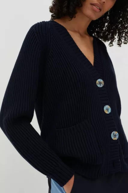 Chinti & Parker Navy Blue Marble Button Rib-Knit Cardigan Chunky Sweater Size M 3