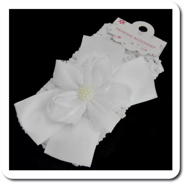 Bandeau pour Cheveux Bébé Baptême Mariage Serre-Tête Nœud Satin Fille Perles