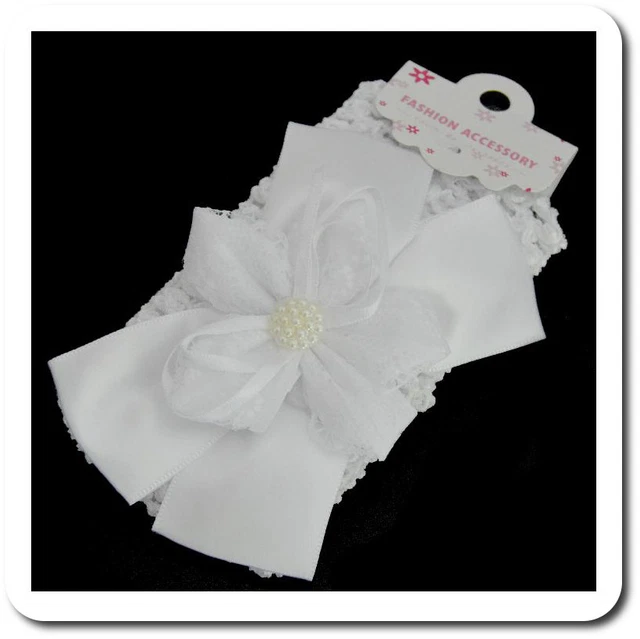 Fascia-Capelli Archetto Bambino Battesimo Matrimonio Fascia Raso Fiocco Perle