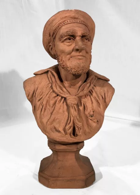 Buste de vieux marin, sculpture en terre-cuite Old seaman bust terracota signé