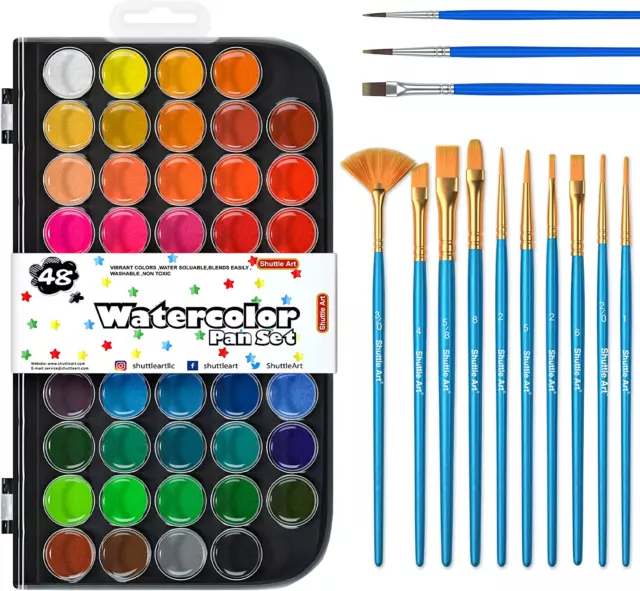 58Er-Pack Wasserfarben, Shuttle Art 48 Farben Aquarellfarben Kasten Mit 13 Pinse