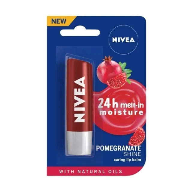 NIVEA Lip Balm, Pomegranate Shine, 24h Moisture with Natural Oils 4.8gm ( FS )