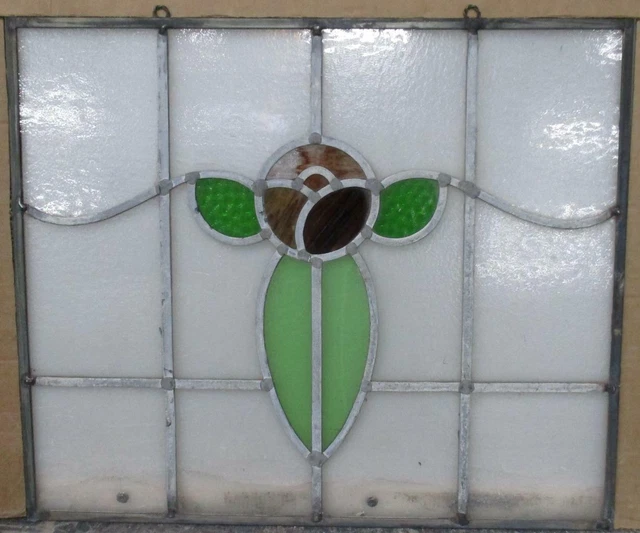 OLD ENGLISH LEADED STAINED GLASS WINDOW Unframed w Hooks Floral 21.75" x 18.75"