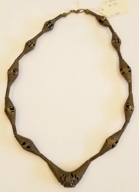 Vtg African Brass Trade Beads Ashanti Lost Wax Hand Cast Ghana Necklace Filigree