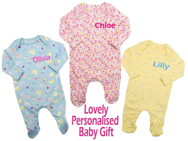 Baby Girls PERSONALISED Sleepsuits Newborn to 18 months Great Gift