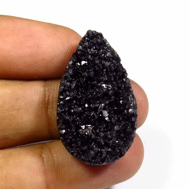 Titanium Agate Pear Cabochon 28x17 mm Natural Crystal Black Druzy Gemstone BN-93