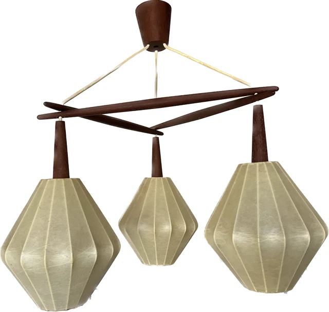 Rare Lustre Suspension à 3 feux Vintage Design XXe Scandinave 1960