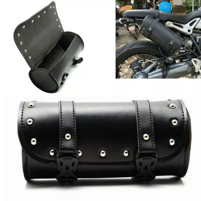 Sac de selle moto en cuir synthétique noir pour guidon rangement bagages