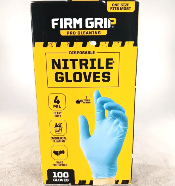 Firm Grip Pro Cleaning Nitrile Gloves Hand Protection Disposable 4 Mil 100 Count