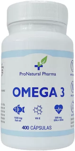 Omega 3 Aceite Pescado puro + vitamina E 400 Capsulas 1000mg,Suministro 13 meses