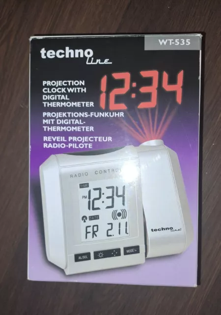 techno line WT-535 Projektions Funkuhr mit Digital Thermometer