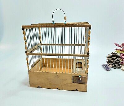Vintage Wooden & Wire Bird Cage, Handmade Nice Birdcage with Beads Bird Cage