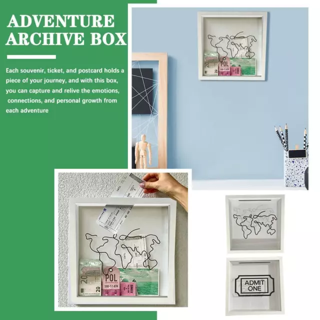 Wooden Ticket Shadow Box with Glass Window Adventure Archive Box P5Q0