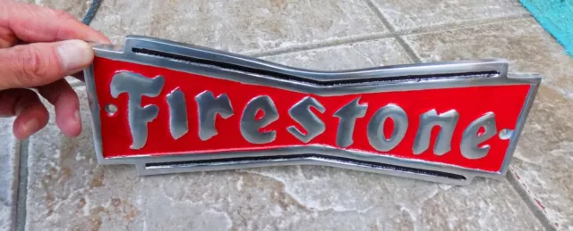 Superb Polished Cast Aluminium " Firestone " Advertising Sign Or Plaque 3 Colour 3