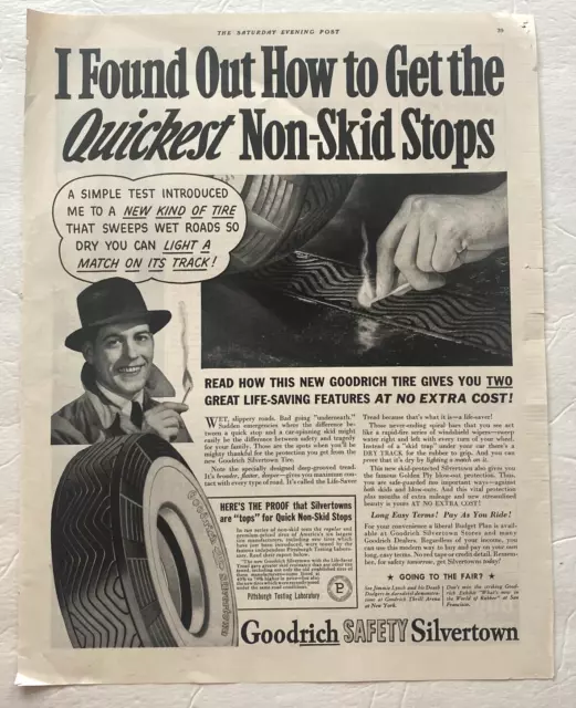 Goodrich Tires Vintage Print Ad Safety Silvertown Man Holding Match 10.5x13.5 IN