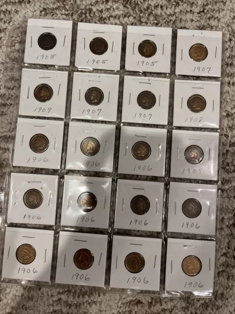 Lot Of 20 Indian Head Penny Cents, All Cleaned