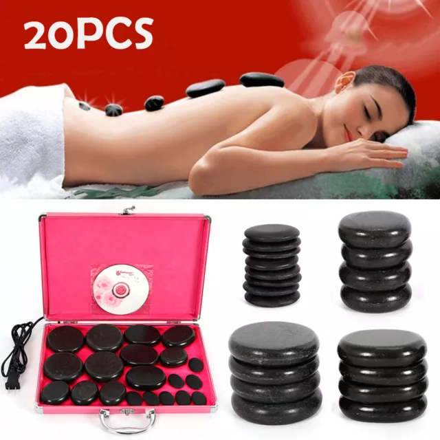 Kit Calentador de Piedras de Masaje Portátil Pro + 20 Terapia Hot Rocks Juego de Masaje Kit NUEVO