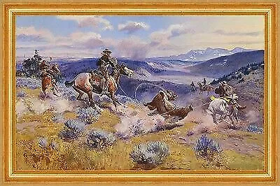 Loops and Swift Horses Charles M. Russell Cowboys Prärie Jagd B A3 00008 Gerahmt