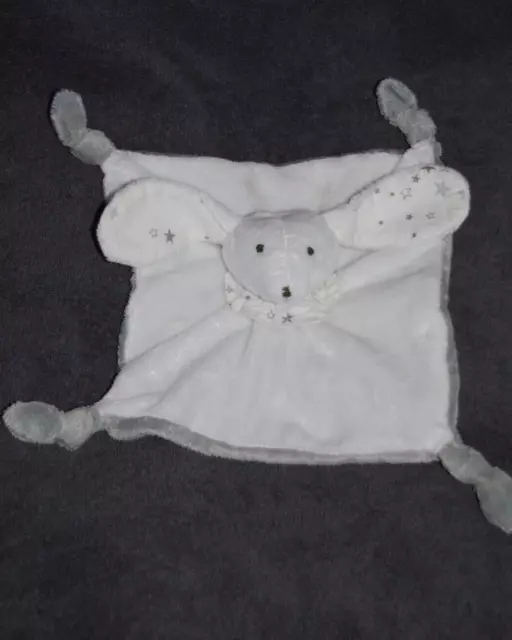 Doudou Plat Lapin Blanc Gris MAISON DU MONDE Collerettes Etoiles grises 4 Nœuds