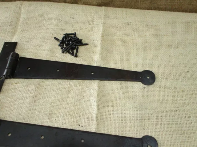 2 Primitive Hand Forged Iron Hinge Hinges Door Cabinet Iron 12" Doors Round End 3