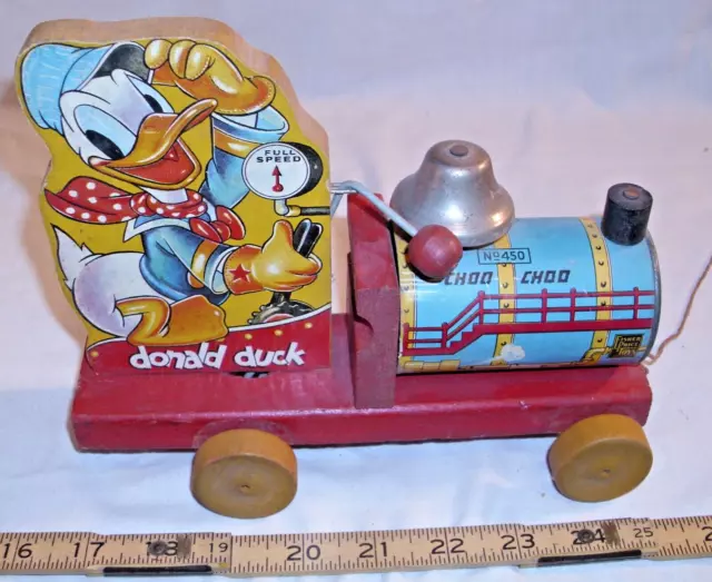 Fisher Price Donald Duck Choo Choo Wooden Pull Toy #450 Sharp