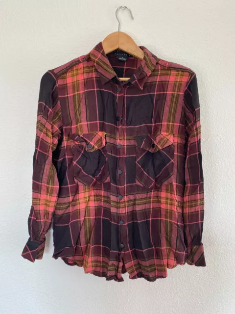 Sanctuary Plaid Button Down Shirt Top Size Small Multi-Color 100% Rayon