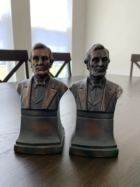 Vintage Pair President Abraham Lincoln Bust Bronze Finish Bookends