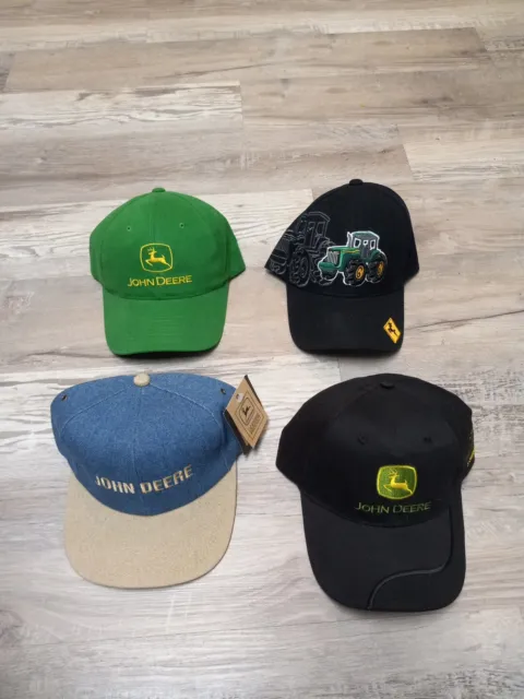 Lot Of 4 John Deere Licensed Black Green Denim BRAND NEW Caps Hats Save $$ LOOK