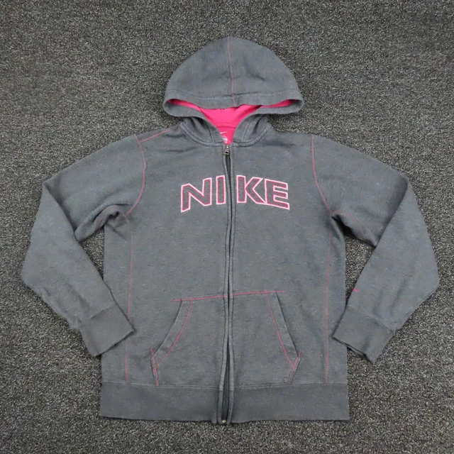 Nike Jacket Girls XL Extra Large Gray & Pink Full Zip Hooded Long Sleeve Youth