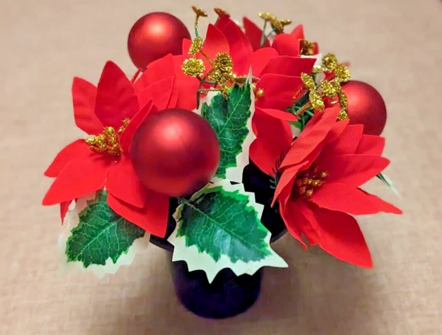 Christmas Red Poinsettia Grave Crem Cemetery Memorial Pot Flower Memorial Vase
