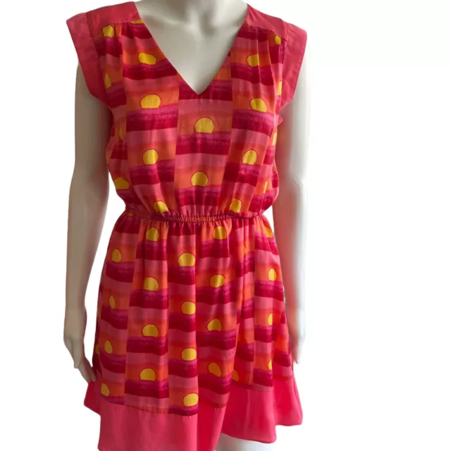 Andy Warhol By Pepe Jeans London Womens Pink Striped Cap Sleeves Mini Dress Sz M